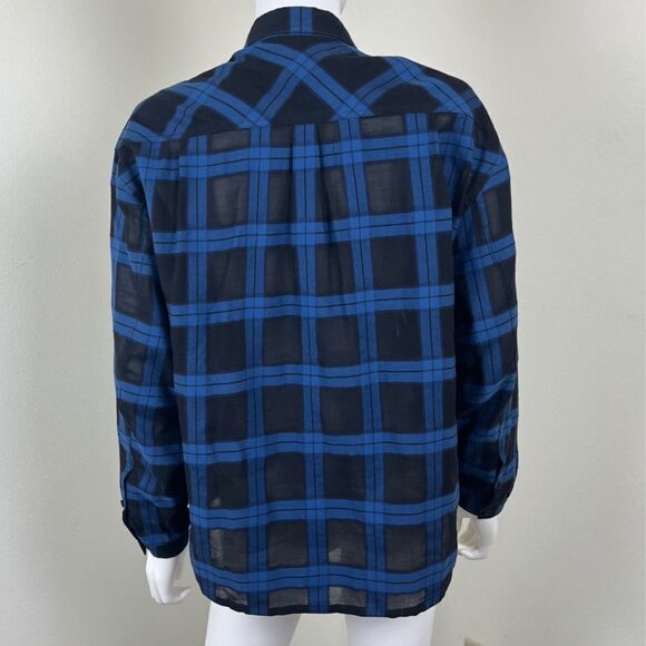 Burberry Brit Womens Size S Blue Black Plaid Cotton Flannel Boxy Blouse NEW Top - Picture 13 of 14